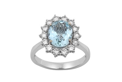 Lot 2285 - An 18 Carat White Gold Aquamarine and Diamond...