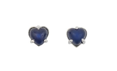 Lot 2260 - A Pair of Sapphire Earrings the heart shaped...