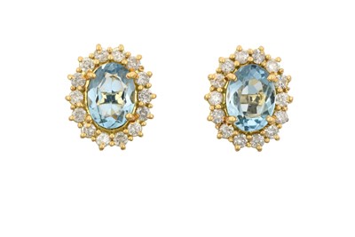 Lot 2298 - A Pair of 18 Carat Gold Aquamarine and Diamond...