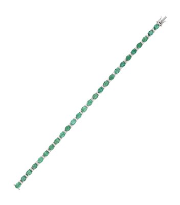 Lot 2227 - An Emerald and Diamond Bracelet the twenty-six...