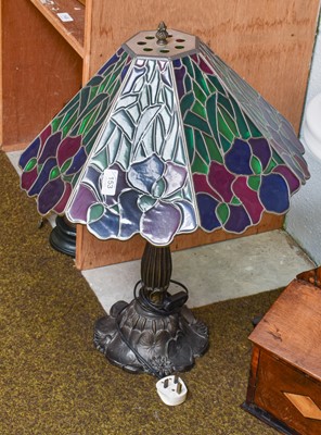 Lot 153 - A Tiffany Style Lamp, heptagonal faceted...