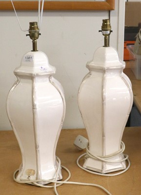 Lot 1381 - A Pair of Modern White Porcelain Table Lamps,...