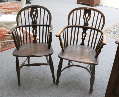 Lot 1412 - Two 19th Century Elm Low Back Windsor Chairs,...