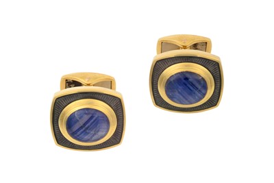 Lot 2350 - A Pair of 18 Carat Gold Sapphire and Enamel...