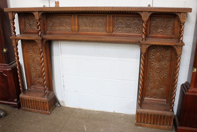 Lot 1196 - A 1920s Carved Oak Fire Surround, with barley...