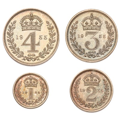 Lot 136 - Elizabeth II, Maundy Set 1955; 4 coin set...