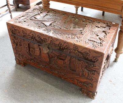 Lot 1318 - A Chinese Carved Camphorwood Chest, 96cm by...