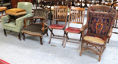 Lot 1292 - A Pair of Mahogany Folding Chairs, A Wicker...