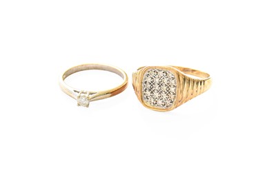 Lot 366 - A 9 Carat Gold Diamond Ring, the rectangular...