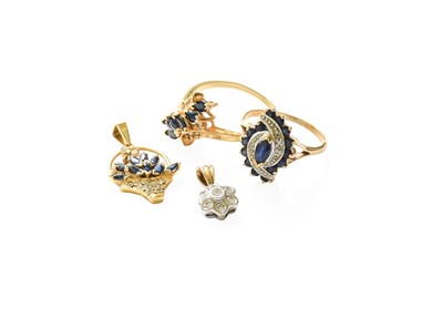 Lot 360 - A 9 Carat Gold Sapphire and Diamond Cluster...