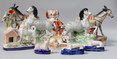 Lot 304 - A Pair of 19th Century Staffordshire Zebras,...