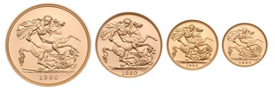 Lot 353 - Royal Mint, UK Gold Proof Set 1980, four coin...