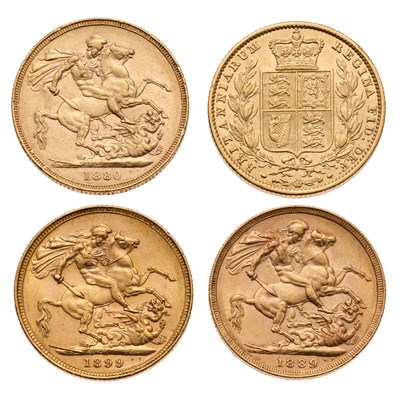 Lot 302 - 4x Victoria, Sovereigns, 1854, 1880, 1889 and...