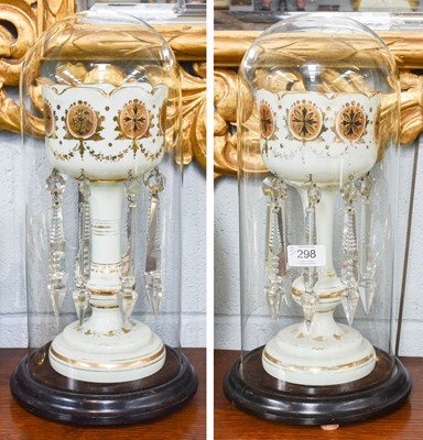 Lot 298 - A Pair of Victorian Opaque Glass Table Lustres,...