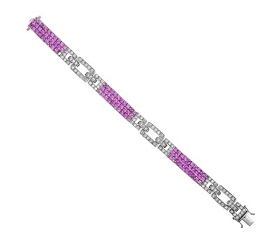 Lot 2334 - A Pink Sapphire and Diamond Bracelet panels...