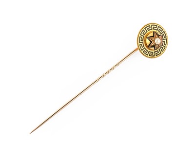 Lot 1 - An Enamel and Seed Pearl Mourning Stick Pin,...