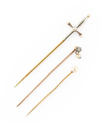 Lot 5 - A Diamond and Pearl Stick Pin, the eight-cut...