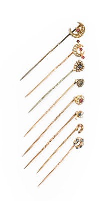 Lot 7 - Eight Gem-Set Stick Pins, of varying designs,...