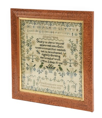 Lot 2063 - An Alphabet and Verse Sampler worked by Jane...