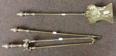 Lot 1319 - Art Nouveau Brass Andirons and Fire Tools