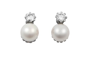 Lot 2258 - A Pair of Diamond and Cultured Pearl Earrings...