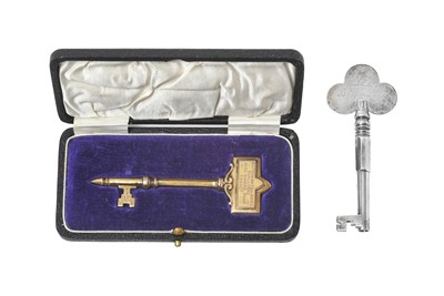 Lot 2058 - A Victorian Silver Presentation-Key and a George V Silver-Gilt Presentation-Key