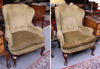 Lot 1421 - A Pair of George III Style Wing Back Chairs,...