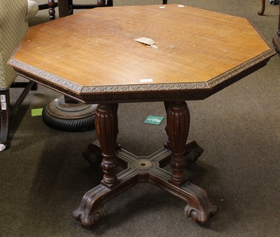 Lot 1233 - A Victorian Carved Oak Octagonal Centre Table,...