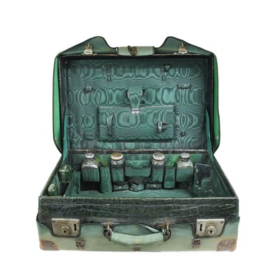 Lot 186 - A Green-Stained Crocodile Skin Dressing Case,...