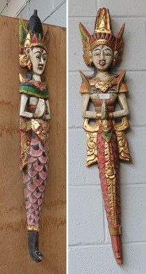 Lot 1176 - Two Painted Parcel Gilt Carved Wooden Balinese...