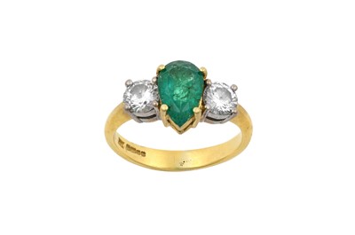 Lot 2255 - An 18 Carat Gold Emerald and Diamond Three...