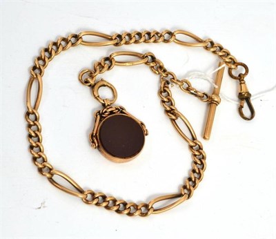 Lot 21 - A 9ct gold fancy watch chain hung with a Cornelian swivel seal fob