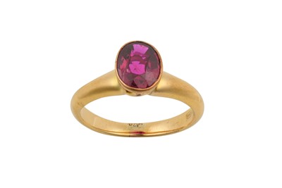 Lot 2372 - A 9 Carat Gold Ruby Ring the oval cut ruby in...