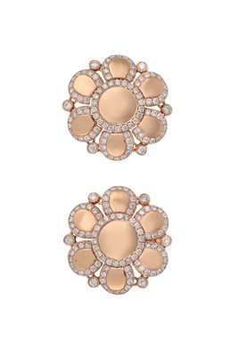 Lot 2337 - A Pair of Diamond Earrings of flower head form,...