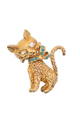 Lot 2367 - A Turquoise and Diamond Brooch realistically...