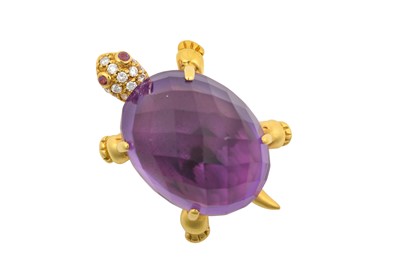 Lot 2209 - An Amethyst and Diamond Brooch realistically...