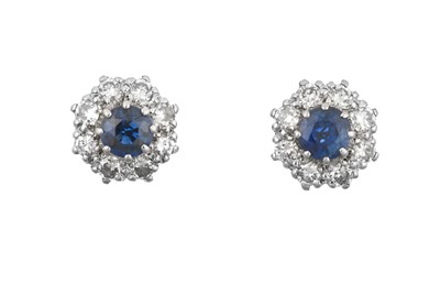 Lot 2308 - A Pair of 18 Carat White Gold Sapphire and...