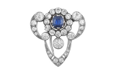 Lot 2239 - A Sapphire and Diamond Clip the cushion cut...