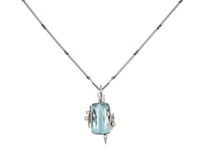 Lot 2259 - An 18 Carat White Gold Aquamarine and Diamond...