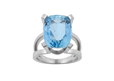 Lot 2296 - An Aquamarine and Diamond Ring the cushion cut...