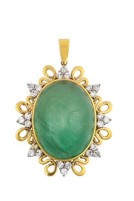 Lot 2215 - An 18 Carat Gold Emerald and Diamond Pendant...