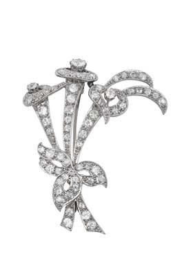 Lot 2320 - A Diamond Brooch modelled as a stylised ribbon...