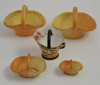Lot 40 - Four Royal Worcester blush ivory baskets and a Royal Crown Derby Imari coal scuttle etc