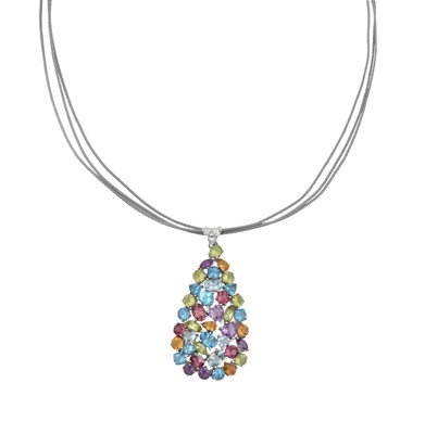 Lot 2266 - An 18 Carat White Gold Multi-Gem Set Pendant...