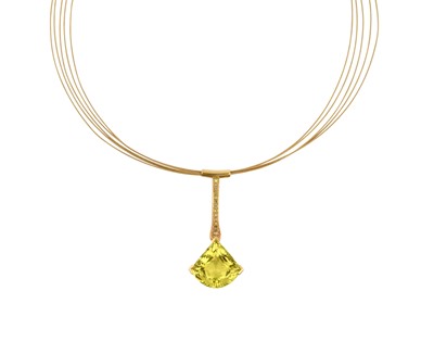 Lot 2202 - An 18 Carat Gold Quartz and Diamond Drop...