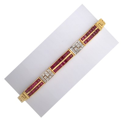 Lot 2226 - A Ruby and Diamond Bracelet three sections of...