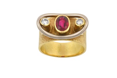 Lot 2218 - A Ruby and Diamond Ring the yellow broad...