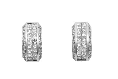 Lot 2235 - A Pair of Diamond Cuff Earrings two rows of...