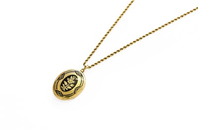 Lot 144 - An Enamel Locket on Chain, the oval locket...