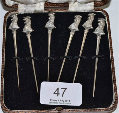 Lot 47 - A cased set of six silver cockerel cocktail sticks, Sheffield 1957 by James Dixon & Sons